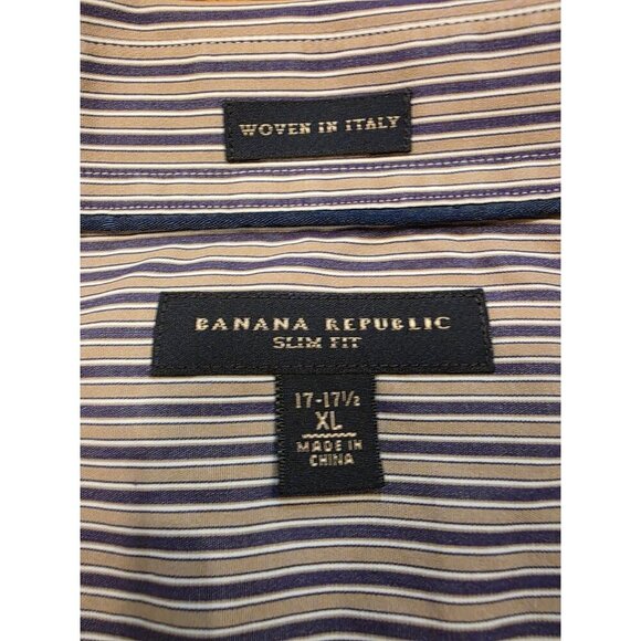 Banana Republic Button Up Shirt Mens XL 17-17.5 Purple Tan Stripes Cotton Slim - Picture 2 of 10